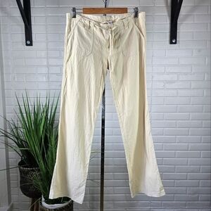 Zenana Linen Blend Cream Low Rise Flare Pant Size Large